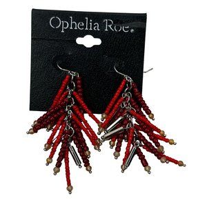 Ophelia Roe Women's Dangly Wire Hook Earrings Red Silver New